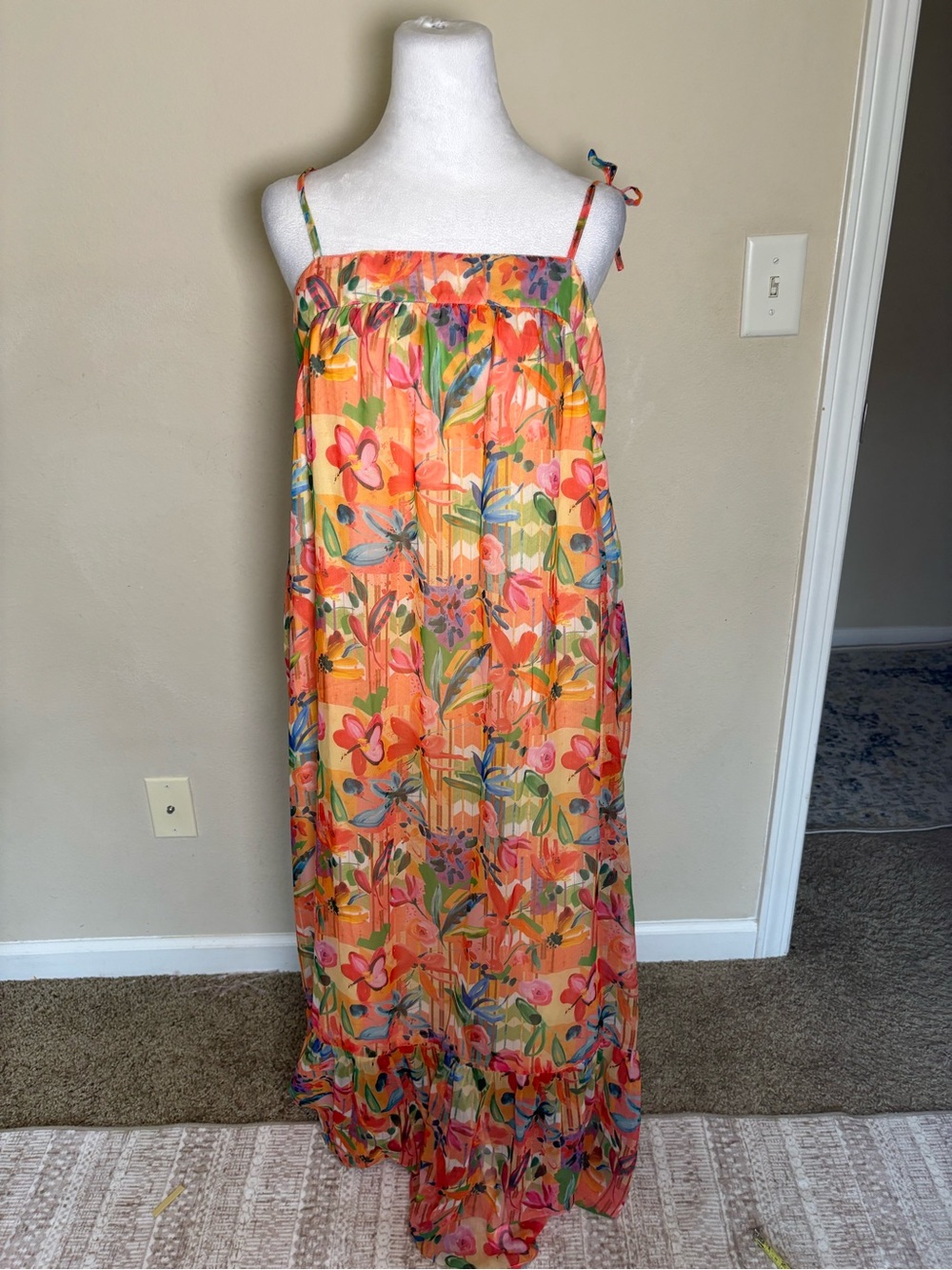 World Market Women’s Orange Floral Print Maxi Dress L/XL